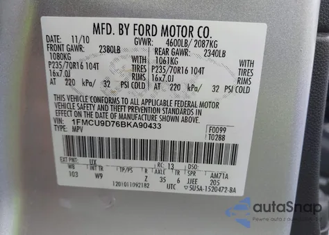 2011 Ford Escape Xlt from USA, damaged, VIN 1FMCU9D76BKA90433
